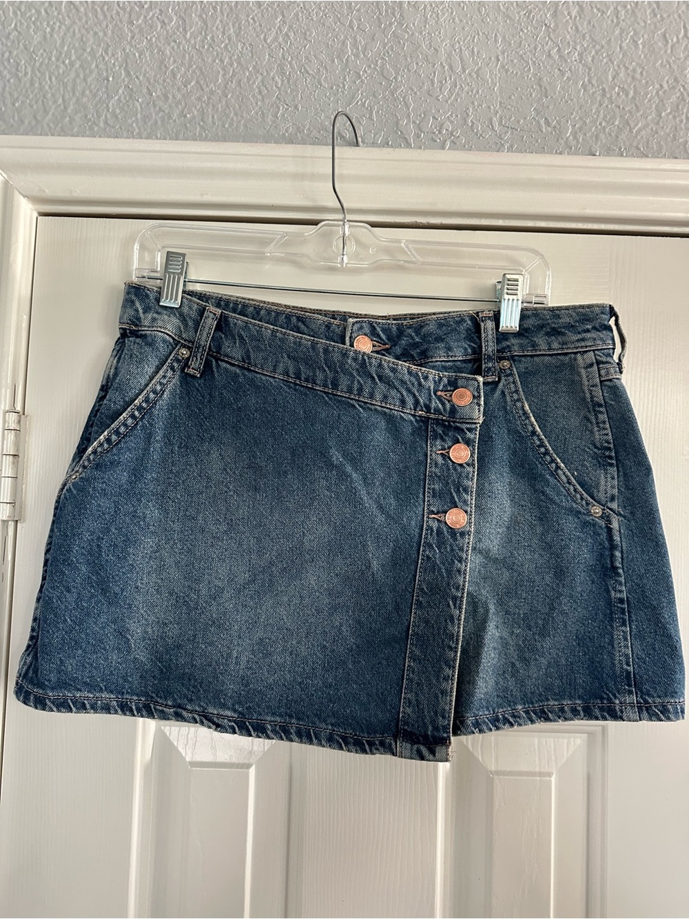 We The Free Asymmetrical Button-Front Denim Mini Skirt - Dark Blue